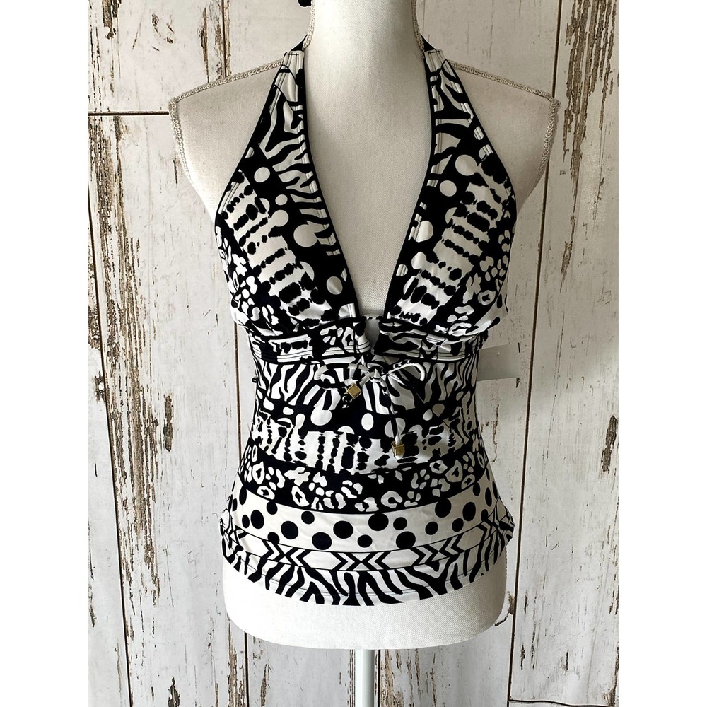 NWT Black And White Halter Tankini